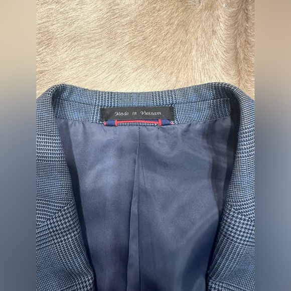 Izod Sports Coat Men's 44R Blue Lined Houndstooth 2 Button Blazer Suit Jacket - Picture 4 of 10